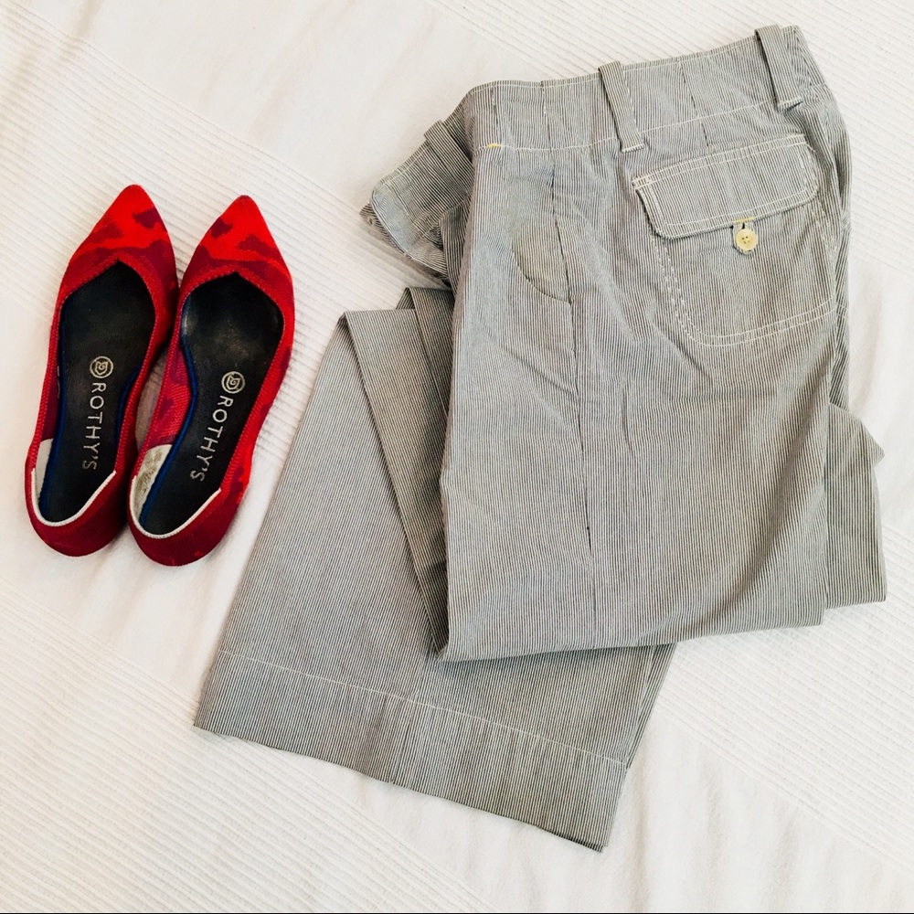 Wide leg flat-front trousers